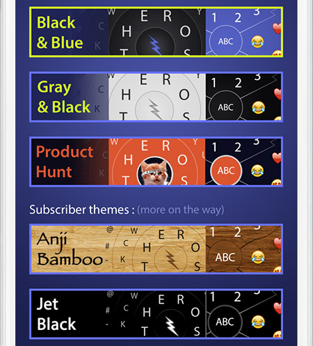 Screenshot of HERO Keyboard's theme selection.
