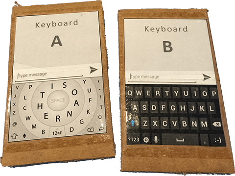 Cardboard cutouts used for early A-B keyboard speed tests.